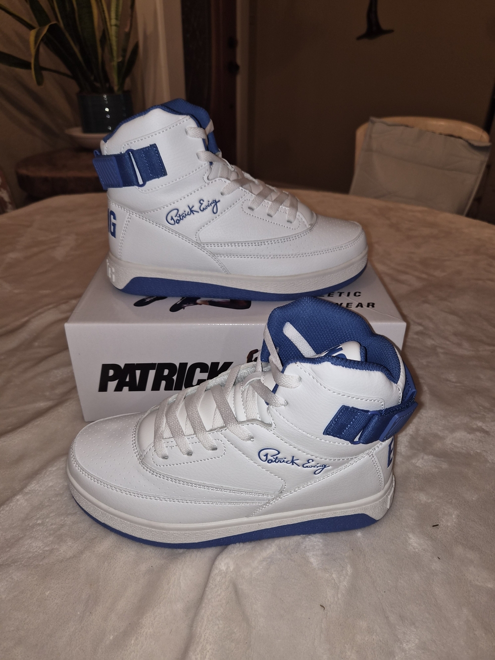 Patrick Ewing 33 Orion Strap High Top Sneakers Youth Size 6 White/Royal Blue